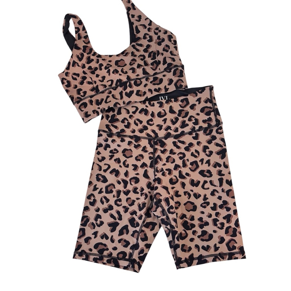 IVL collective Into the Wild Leopard Print Sports Bra and Biker Shorts Set